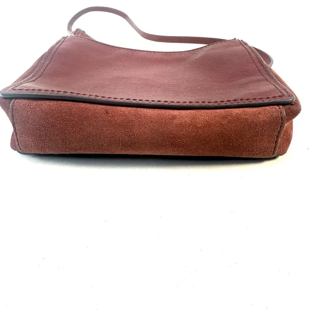 Fossil Campbell Purse Red Burgindy Leather and Suede Sling Bag Crossbody